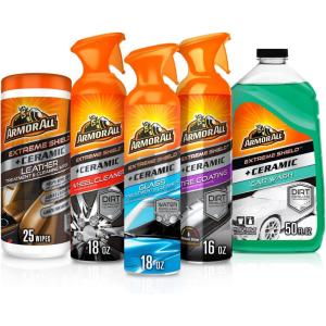 imageArmor All Complete Ceramic Exterior Car Cleaner Car Care Kit Keeps Car Fresh and New IncludesLeather Cleaning Wipes Tire Coating Spray Wheel Cleaner Car Wash and Glass Cleaner 5 Count